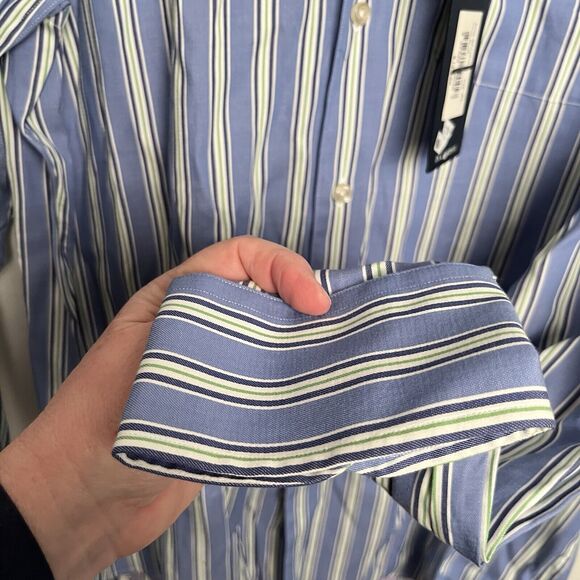 LINCS Men's Striped‎ Shirt Size XL NWT Blue White With Light Purple Inside - Picture 7 of 9